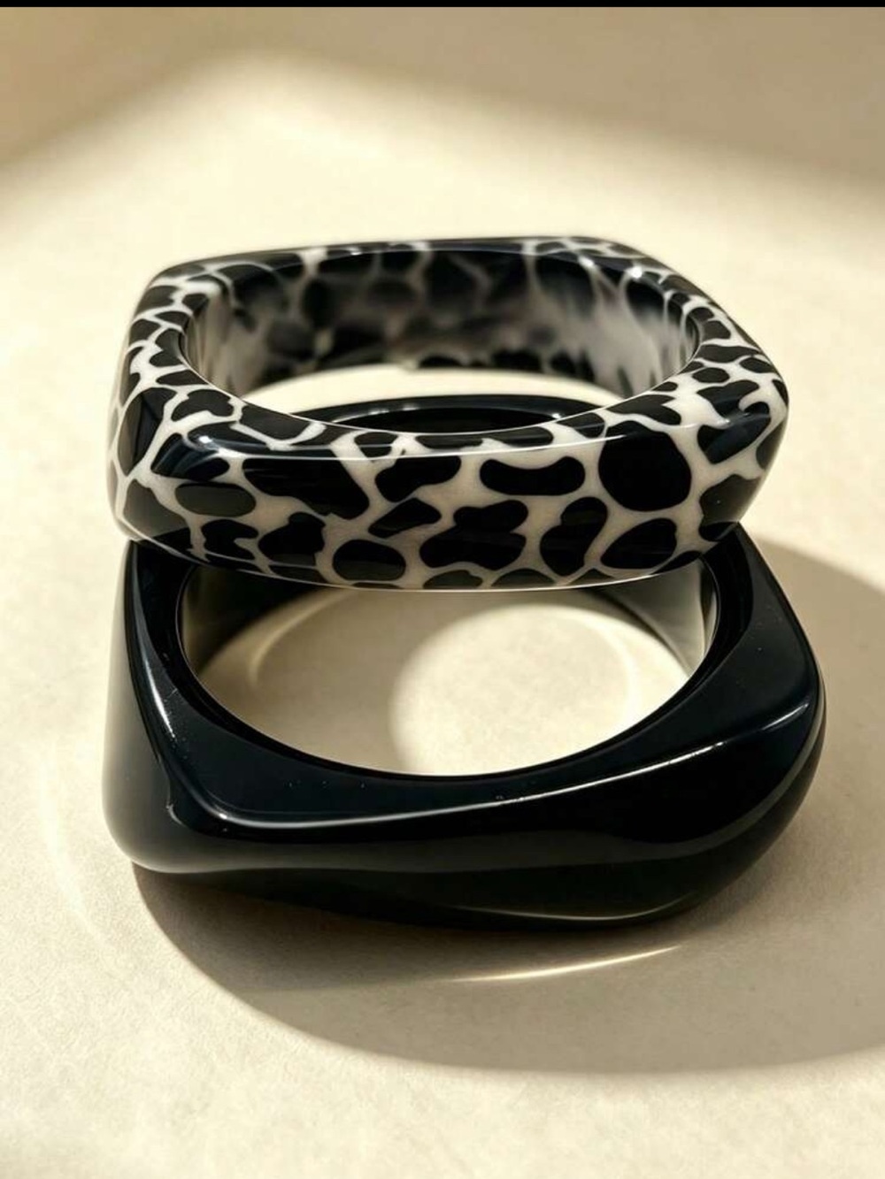 Black and White Animal Print Resin Bangle Set - Women Accessories
